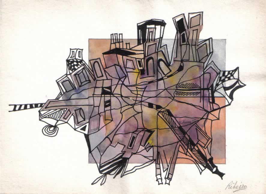 Image of Ribeiro's Grey Landscape, a watercolour on card, c1985.